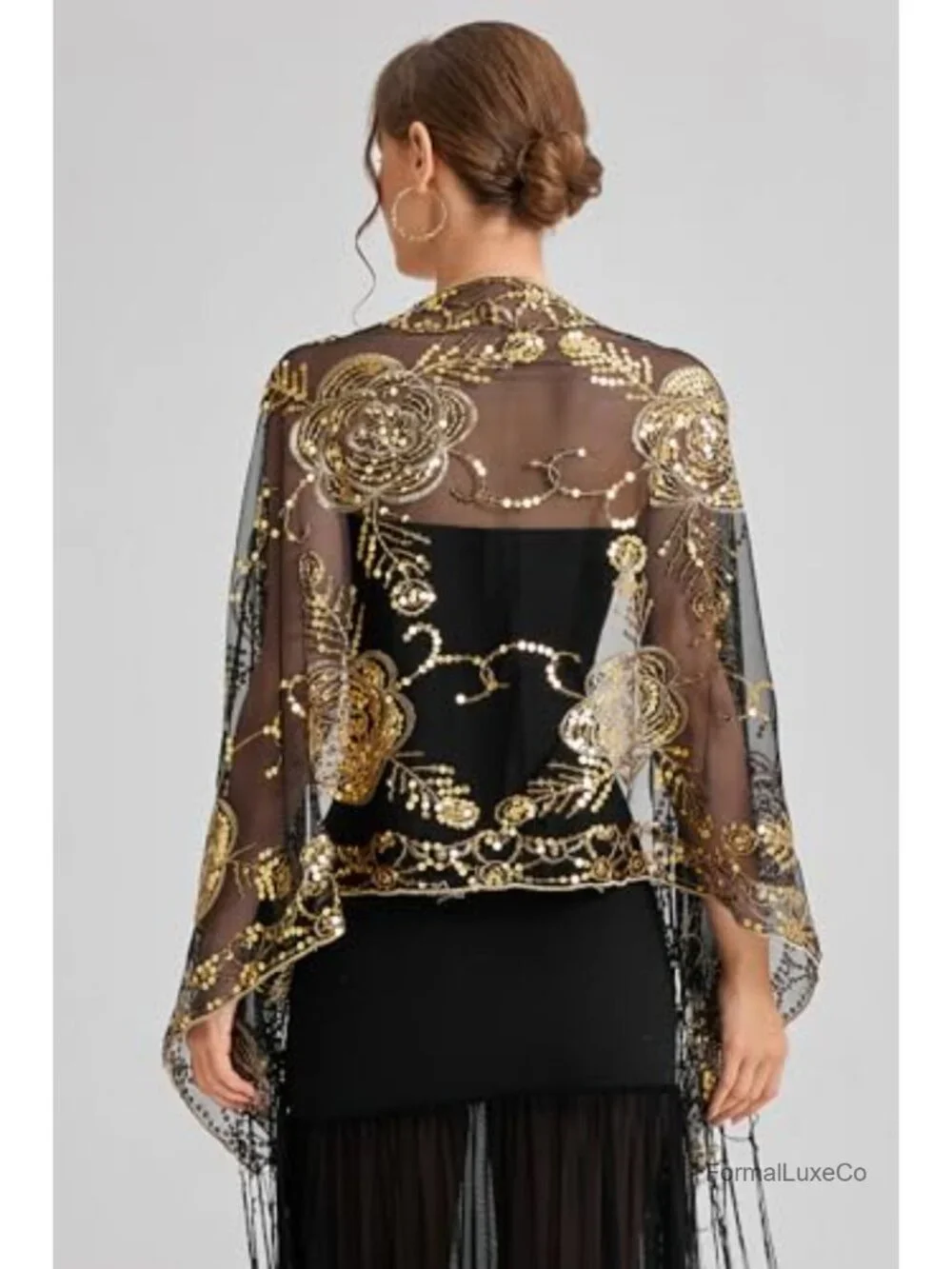 1920s Sequin Shawl Wraps for Women Fringed Evening Cape Cover Up Great Gatsby